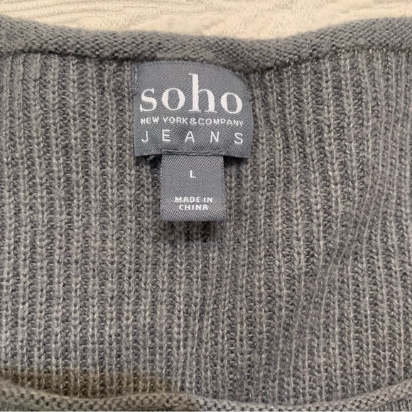 Soho Jeans NY&Co. Gray High Low Knit Long Sleeve Boat Neck Sweater - Picture 4 of 7